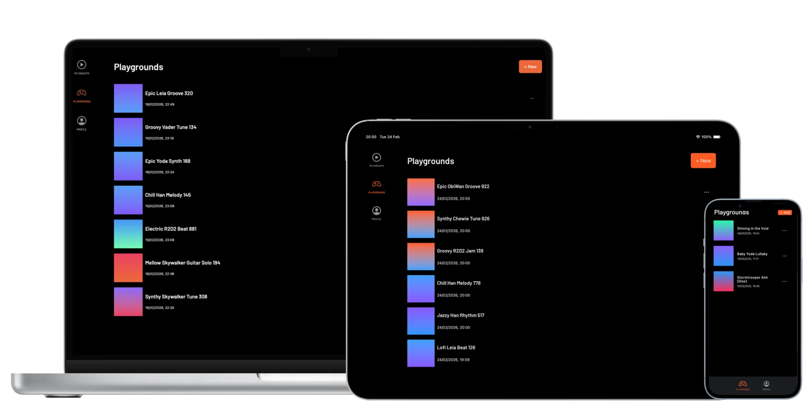 Midicircuit playgrounds running on Mac, iPad and iPhone